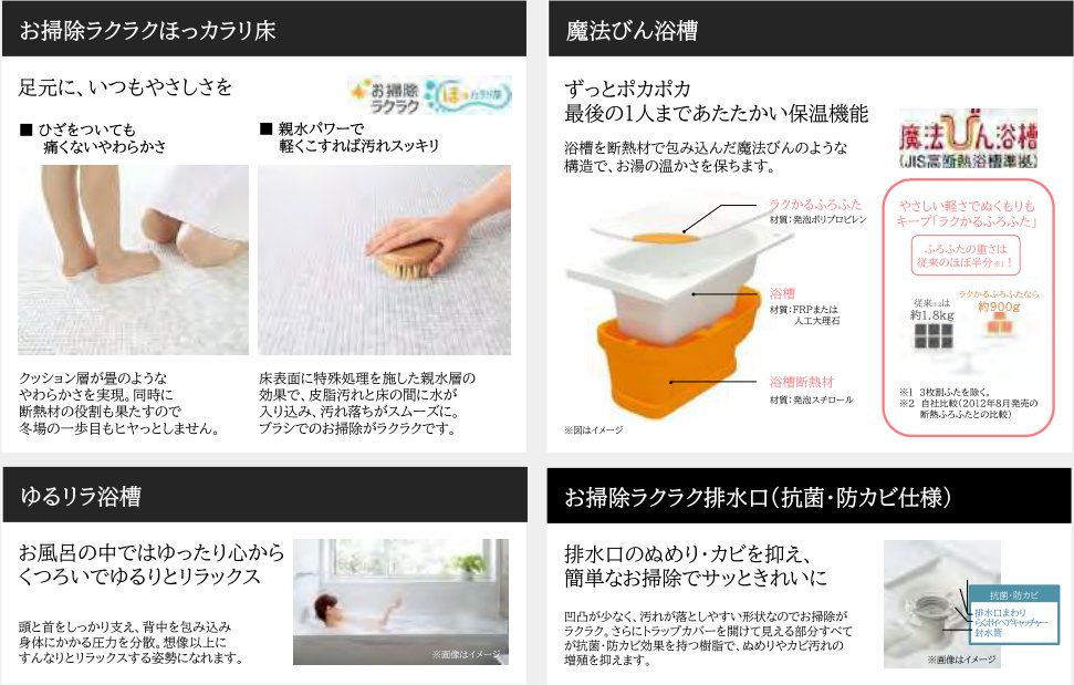 TOTO サザナ ほっカラリ床 魔法びん浴槽 ゆるリラ浴槽 お掃除ラクラク排水口